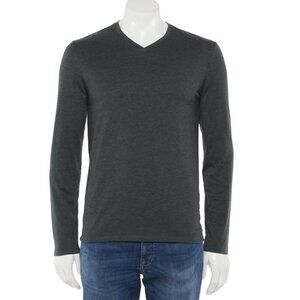 Mens Apt. 9 Premier Flex V-Neck Long Sleeves Tee Dark Slate LARGE